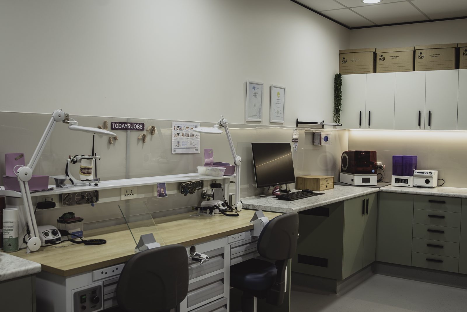 Technician workstations in the Our Dental Group lab